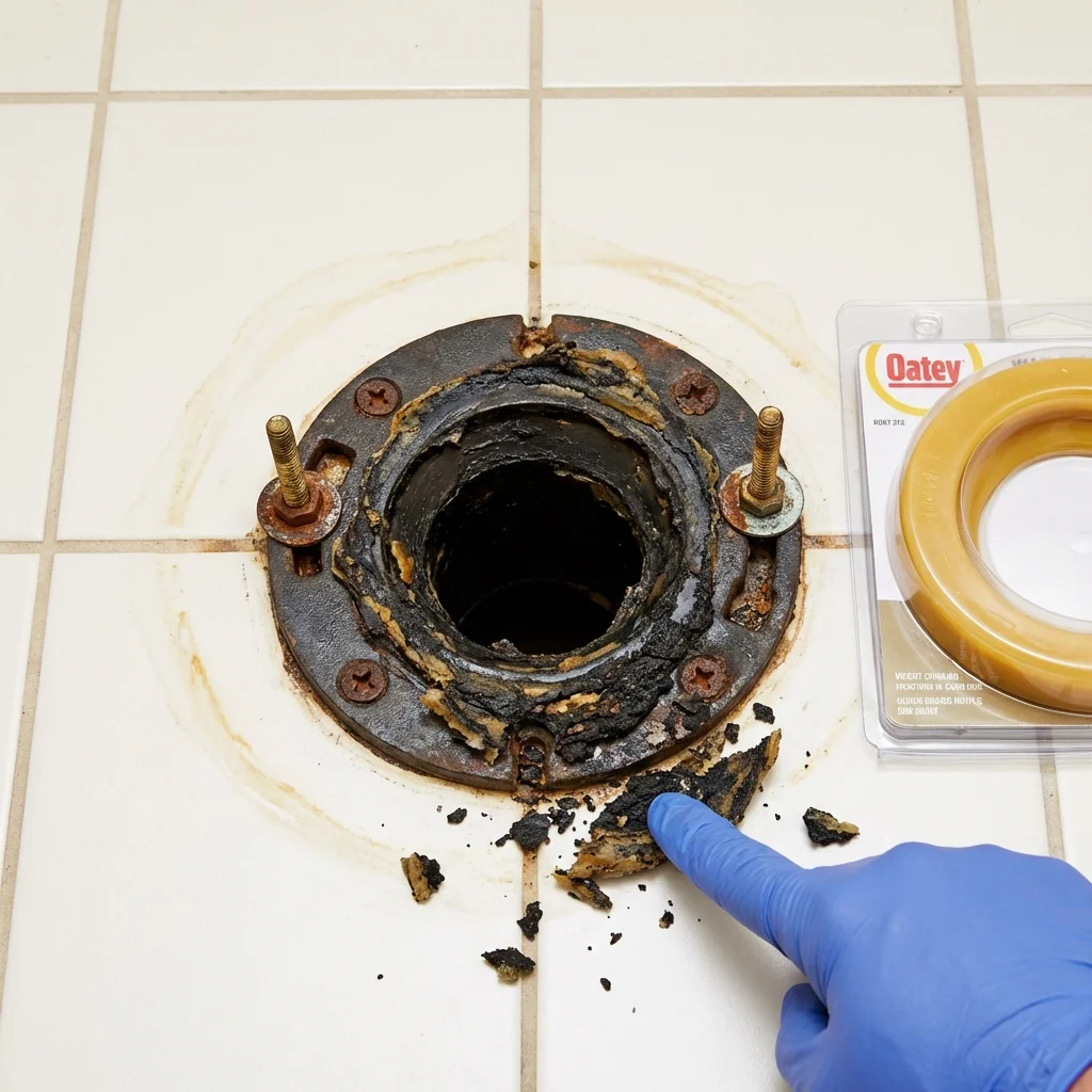 Failed wax ring showing water seepage at the base of a toilet in a Palacios, TX home